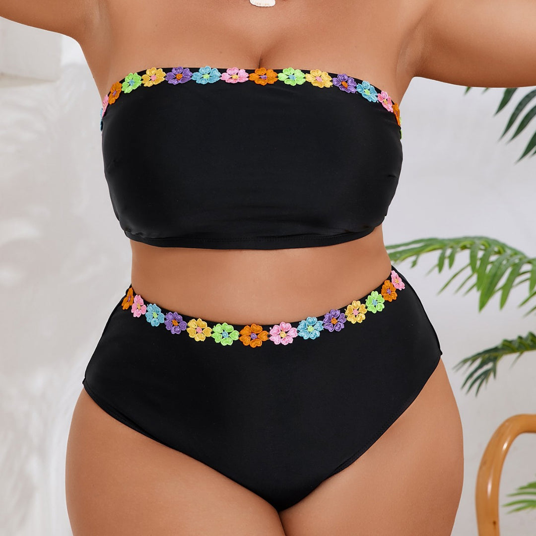 Women High-Waisted Bikini Set with Floral Accents Mune Fashion