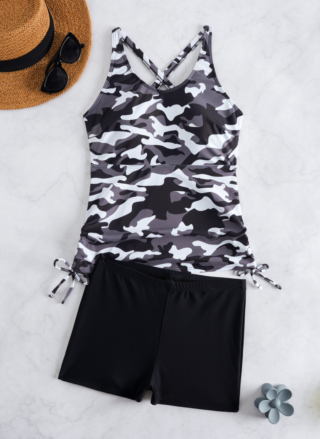 Ladies Tankini Set with fashionable floral design and comfortable shorts Mune Fashion