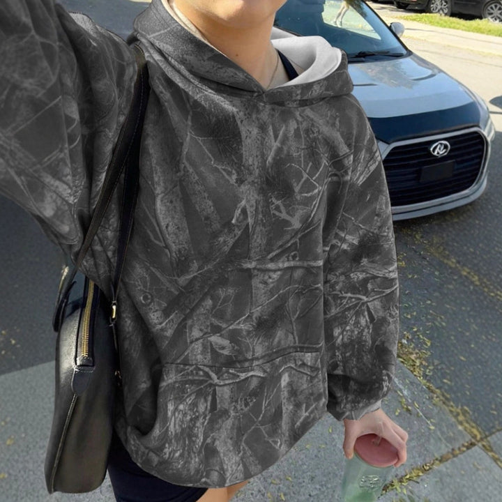 Women Oversize Hoodie with Natural Pattern and Kangaroo Pocket Mune Fashion