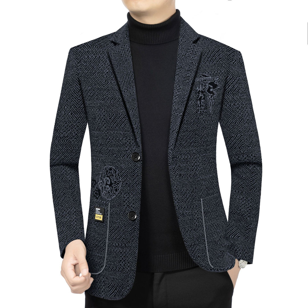Men's Tailored Knit Blazer in Boucle Look with Patch Pockets Mune Fashion