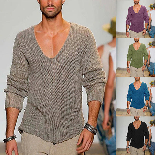 Mune | Men's casual knit sweater with deep V-neck and comfortable fit