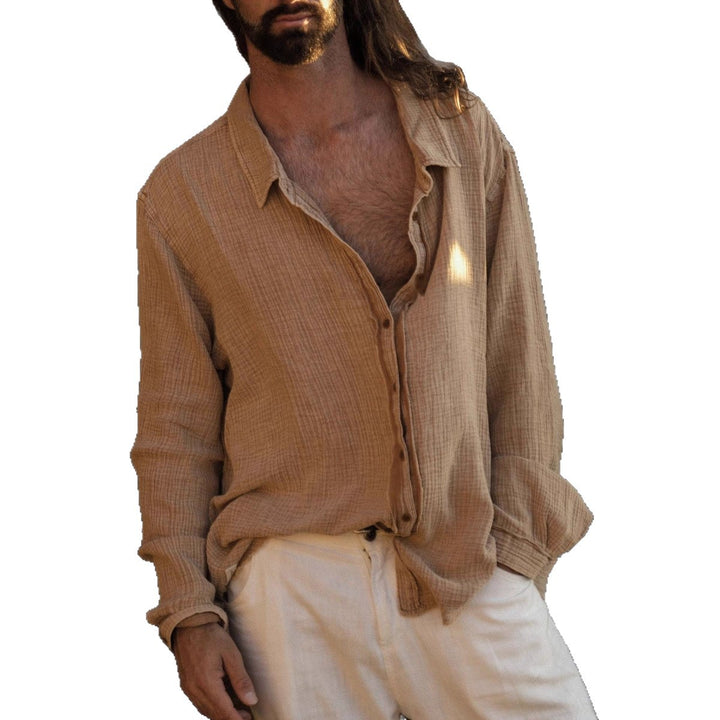 Men's Lightweight Cotton Gauze Shirt with Open Collar and Relaxed Fit Mune Fashion
