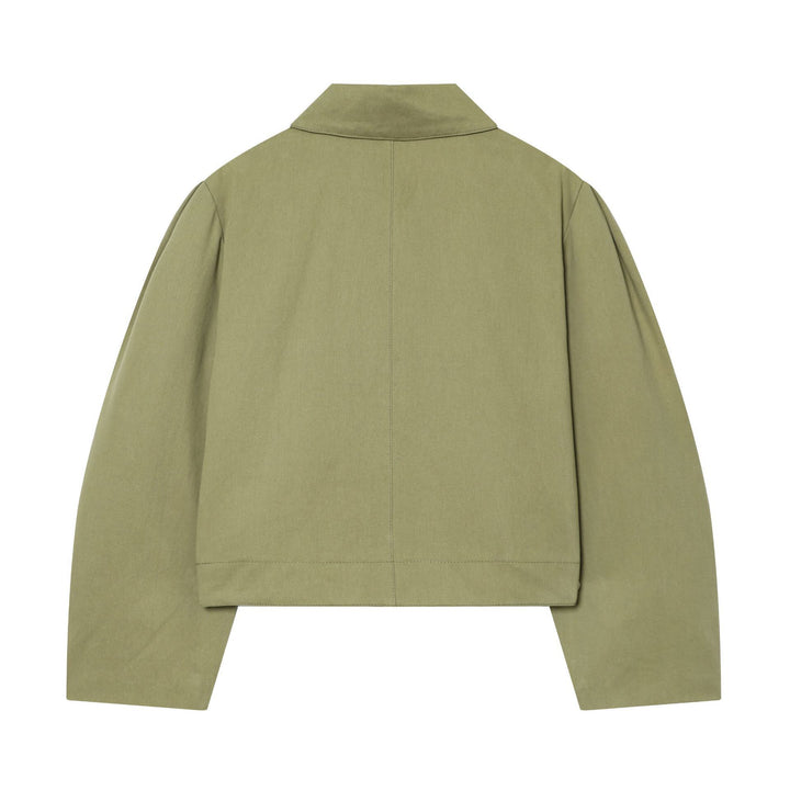 Women's Cropped Boxy Utility Jacket with Pleats and Flap Pockets Mune Fashion