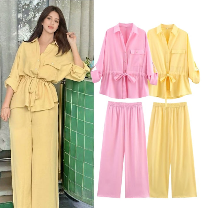 Ladies wide palazzo pants with elastic waistband and flowing leg width Mune Fashion