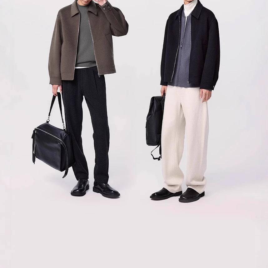 Men's short jacket made of wool blend with zipper and shirt collar Mune Fashion