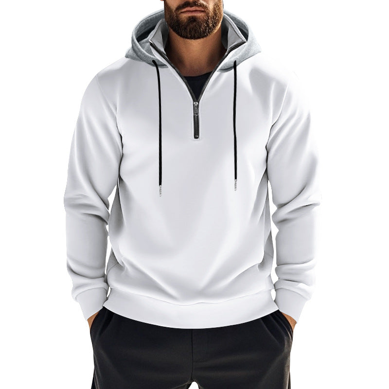 Men's sporty hoodie sweatshirt with short front zipper, contrast-lined hood and elastic ribbed cuffs Mune Fashion