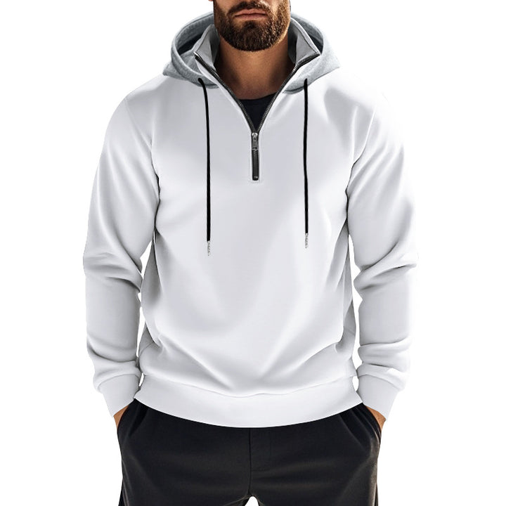 Men's sporty hoodie sweatshirt with short front zipper, contrast-lined hood and elastic ribbed cuffs Mune Fashion