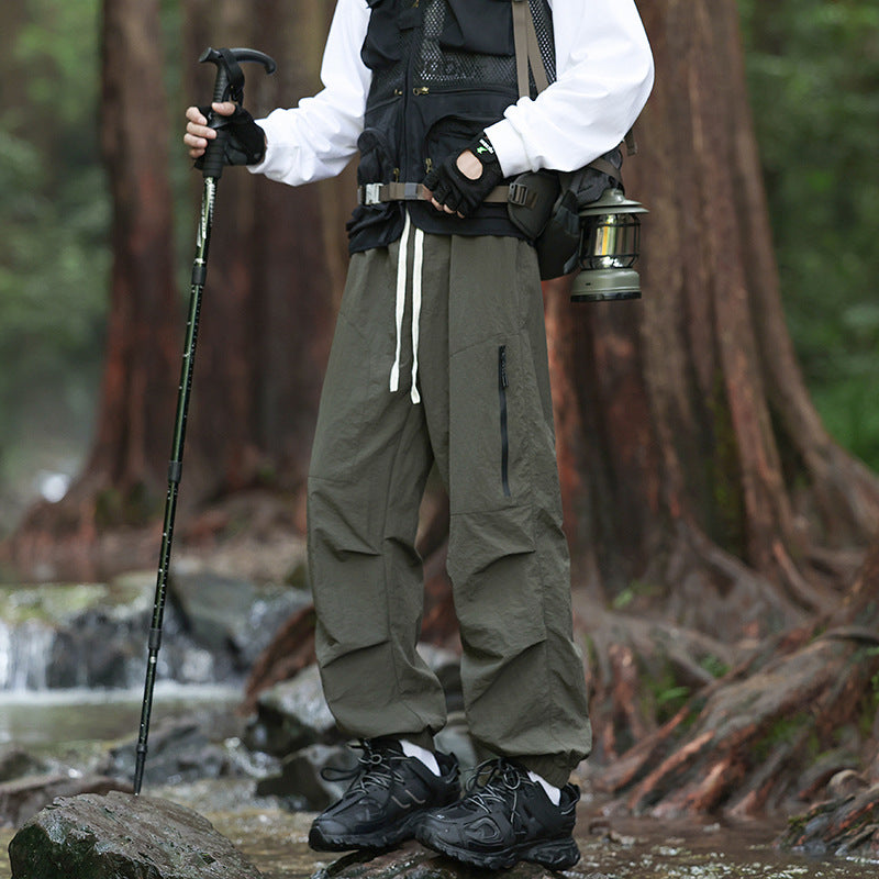 Men's Lightweight Technical Cargo Trekking Pants with Drawstring Waist, Zipper Pockets, and Elastic Hem Mune Fashion