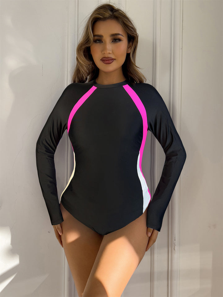 Women's sporty long-sleeve swimsuit with modern color design Mune Fashion