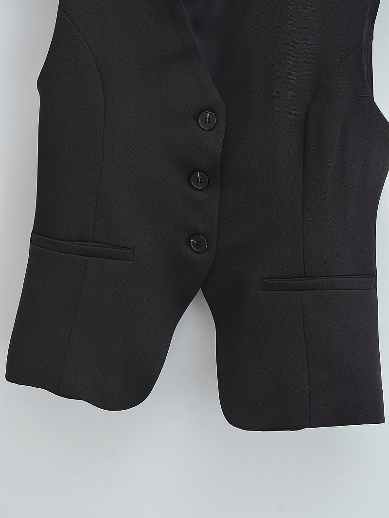 Women's Tailored Business Vest with V-Neck and Button Placket Mune Fashion
