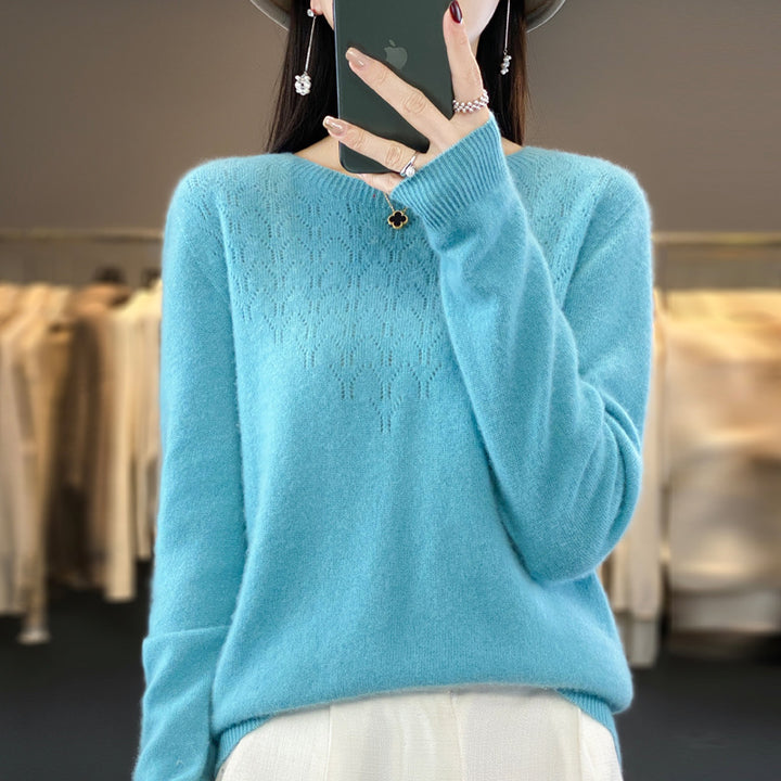 Women Cozy Midweight Round Neck Sweater made of Angora Blend with fine pile and narrow cuff Mune Fashion