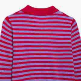 Women's Striped Cropped Polo Cardigan made of Fine Knit with Button Placket Mune Fashion