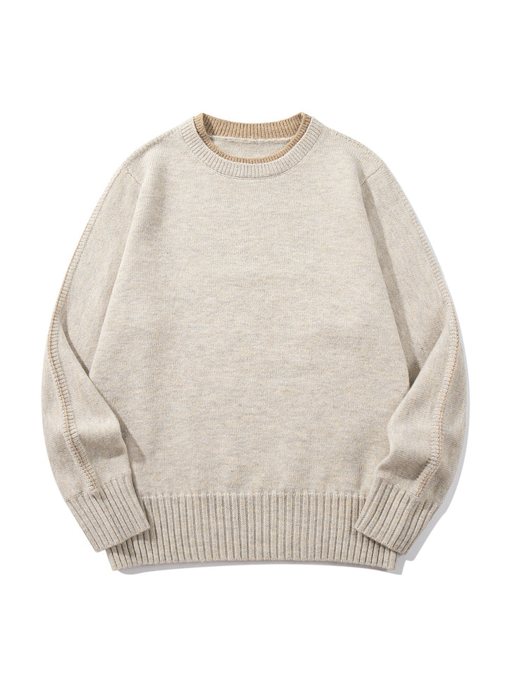 Unisex Fine Knit Round Neck Sweater with Wide Ribbed Cuff and Dropped Shoulder Mune Fashion