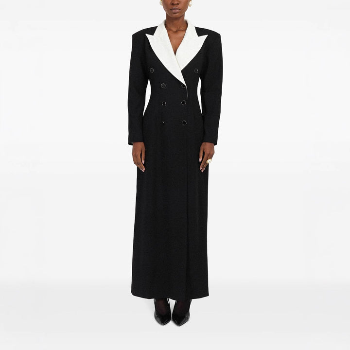 Women's Double-Breasted Long Blazer Dress with Tailored Silhouette and Contrast Lapels Mune Fashion