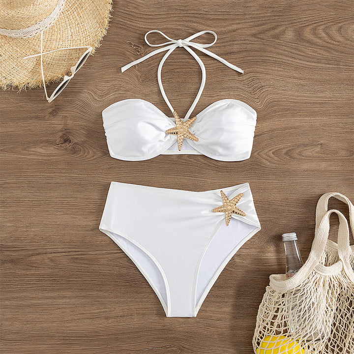 Women High-Waisted Bikini with Elegant Shell Decorations Mune Fashion