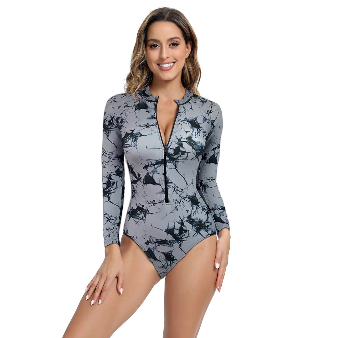 Women Long Sleeve Swimsuit with Modern Zipper Design Mune Fashion