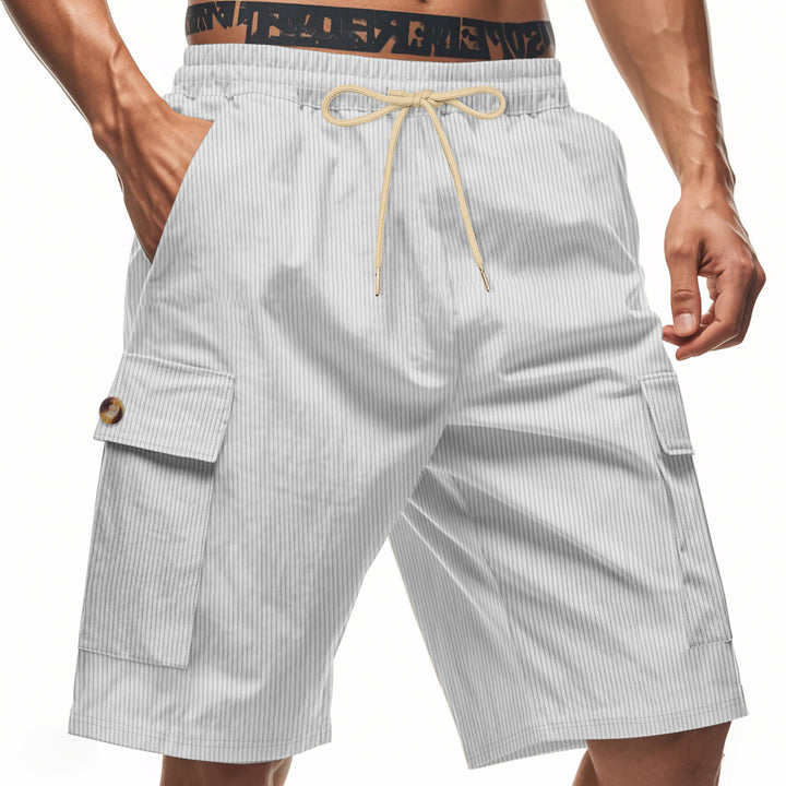 Men's casual utility bermuda with fine ribbed texture, elastic drawstring, and flap pockets Mune Fashion