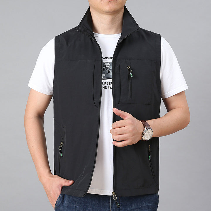 Men's technical zip vest with high collar, water-repellent nylon, and security zipper pockets Mune Fashion