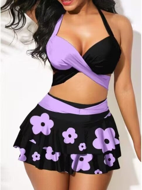 Women's Tankini Set with Adjustable Straps and Flowy Skirt Mune Fashion
