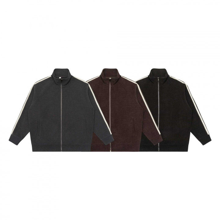 Unisex Oversize Teddy fleece Zipped jacket with stand-up collar and contrast stripes Mune Fashion