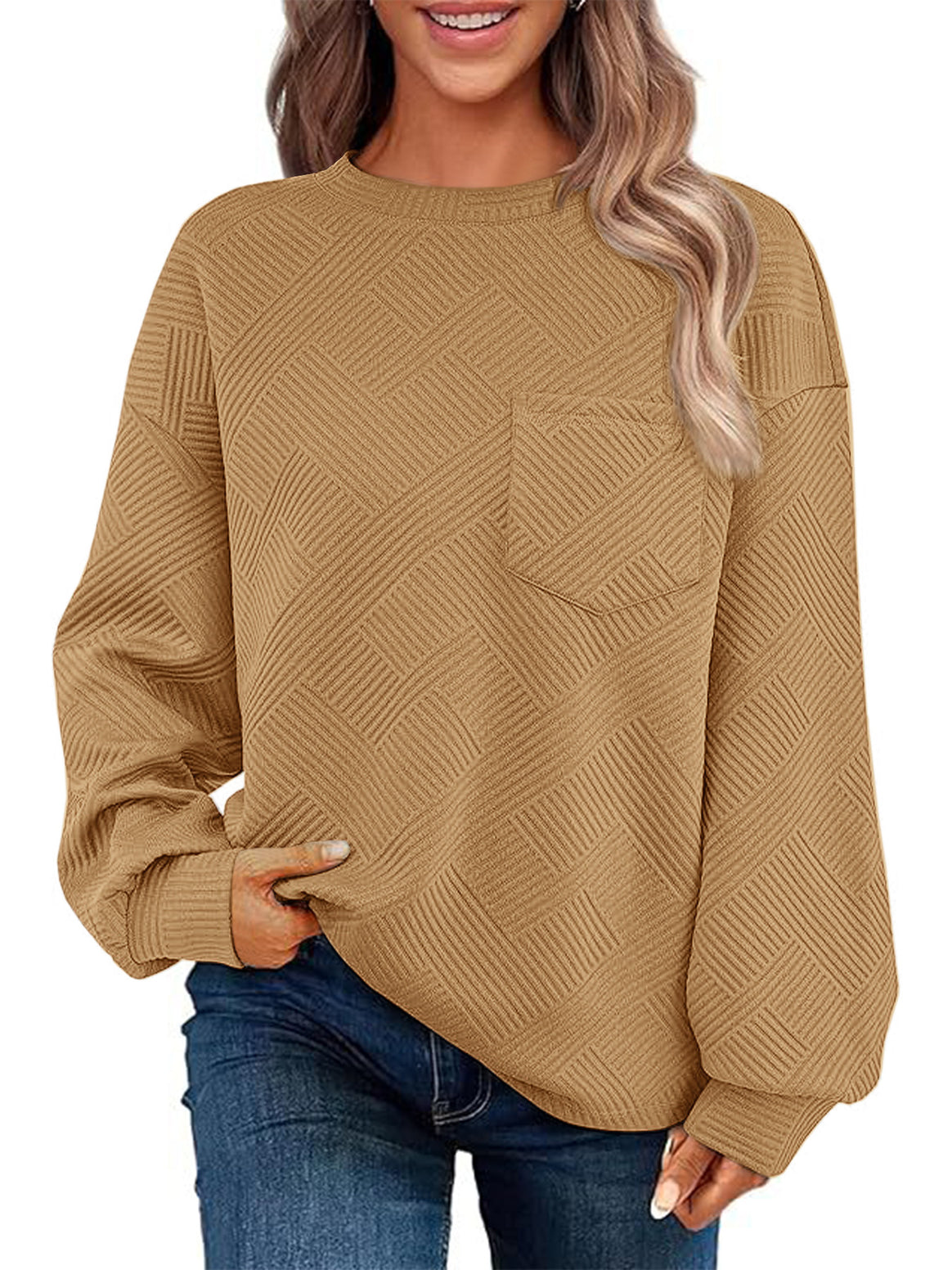 Women's Oversized Textured Knit Sweater with Chest Pocket Mune Fashion