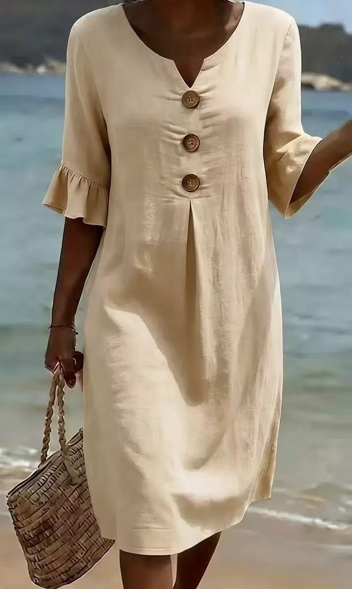 Women's Lightweight Summer Dress with Button Details Mune Fashion