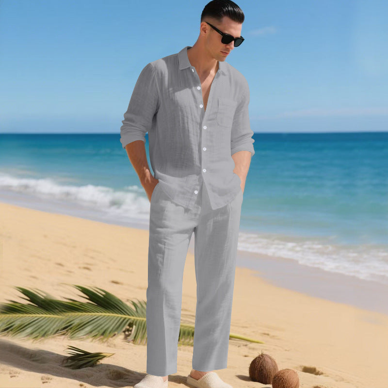 Men's lightweight linen outfit with stylish shirt and elegant pants Mune Fashion