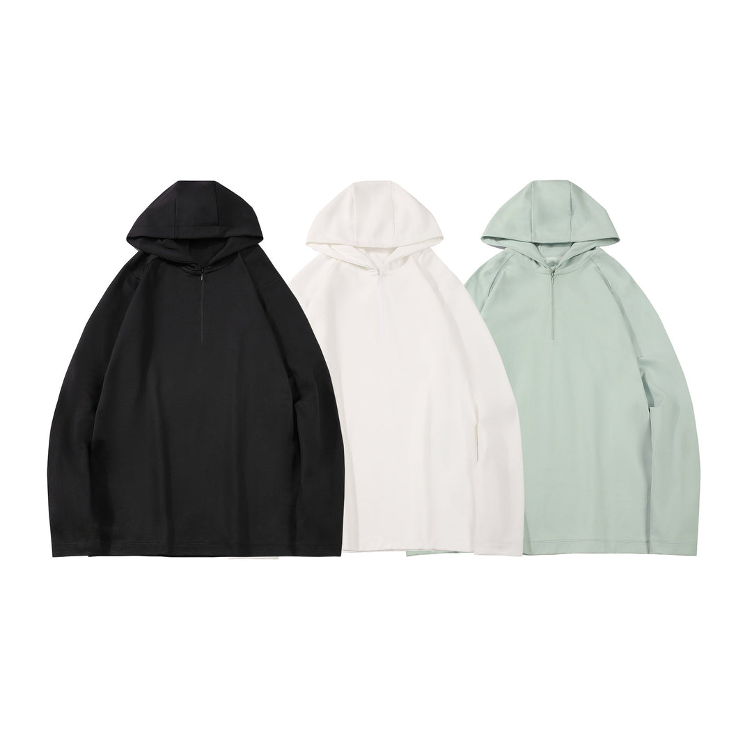 Men's Lightweight Half-Zip Hoodie in Oversized Relaxed Fit made of Technical Jersey Mune Fashion