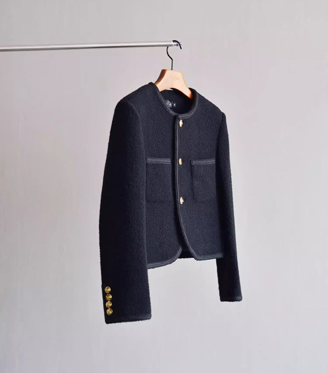 Women Fashionable Bouclé Jacket with Golden Buttons Mune Fashion