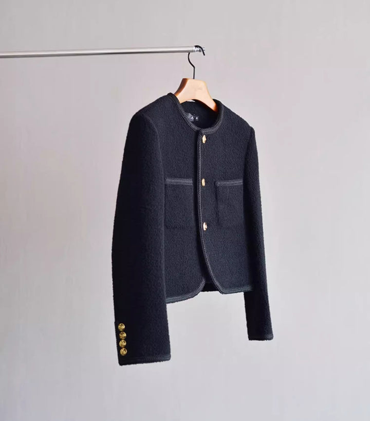 Women Fashionable Bouclé Jacket with Golden Buttons Mune Fashion