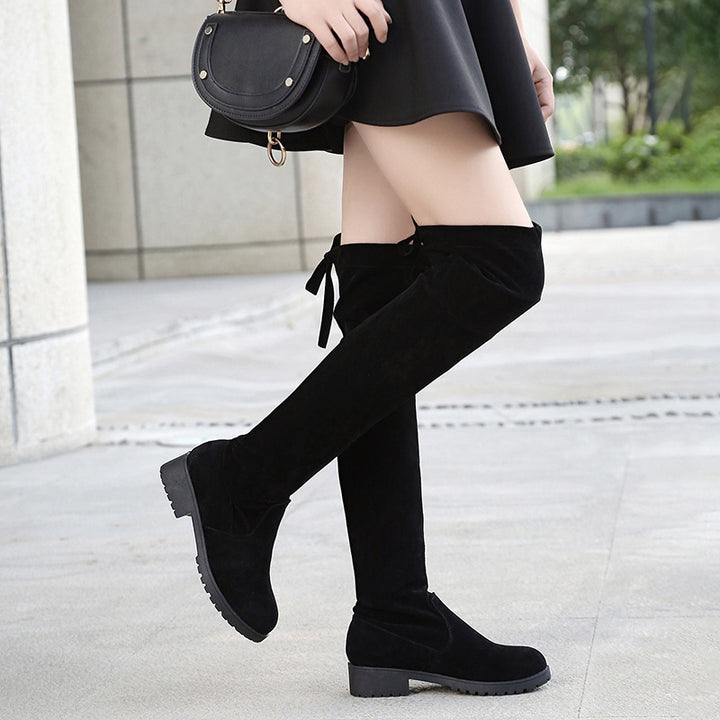 Ladies Overknee Boots made of suede look with elastic shaft and profiled rubber sole Mune Fashion