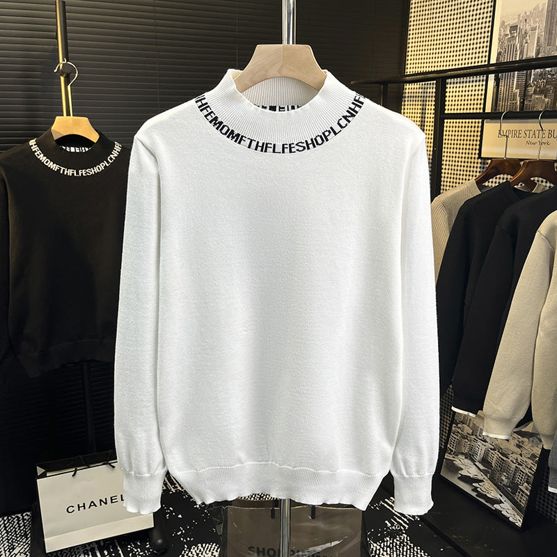 Unisex fine knit sweater with short stand-up collar and contrasting logo collar Mune Fashion