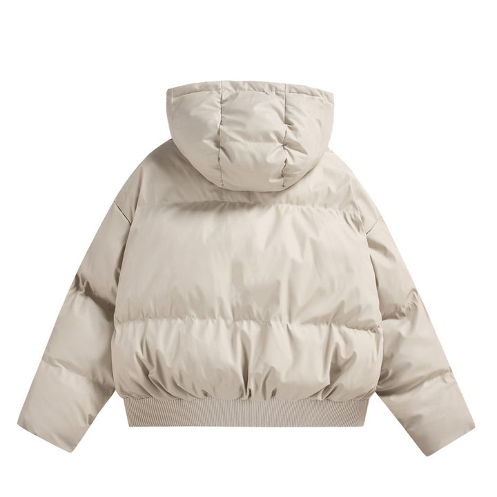 Women's Cropped Insulating Puffer Jacket in Boxy Cut with Voluminous Hood, Stand Collar and Ribbed Cuff Mune Fashion