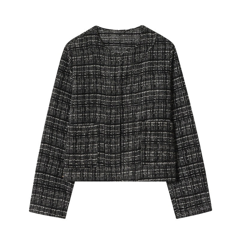Women's Boxy Tweed Jacket in Boucle Look with Concealed Button Placket and Boxy Silhouette Mune Fashion