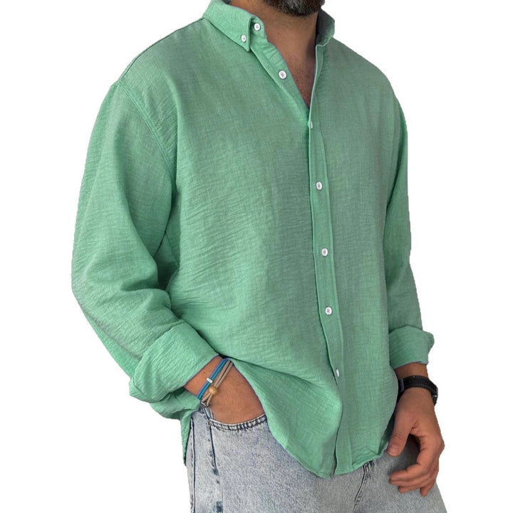 Men's nan lightweight cotton-linen shirt with button-down collar and relaxed fit Mune Fashion