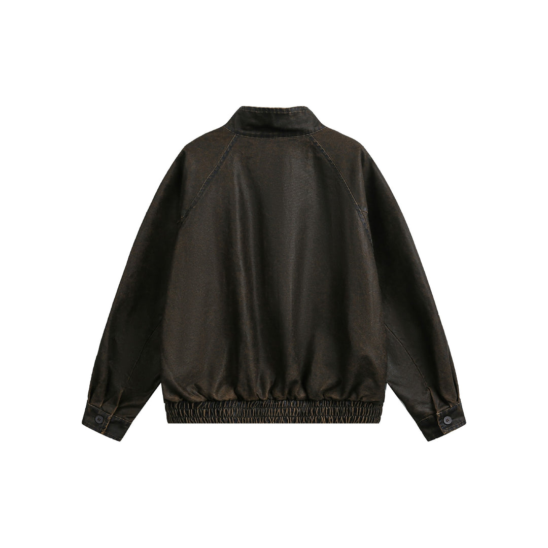 Men's short-cut vintage-inspired leather-look blouson with high stand-up collar Mune Fashion