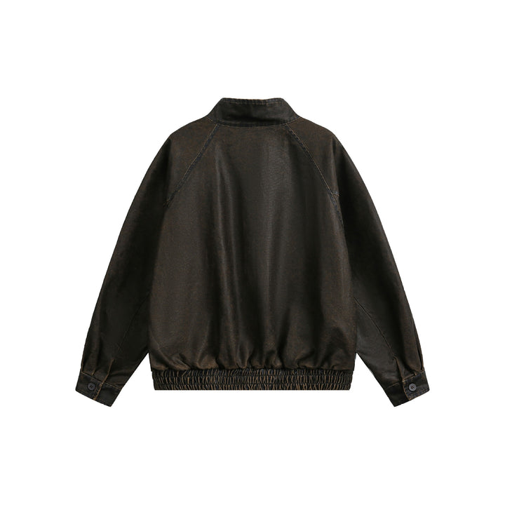 Men's short-cut vintage-inspired leather-look blouson with high stand-up collar Mune Fashion