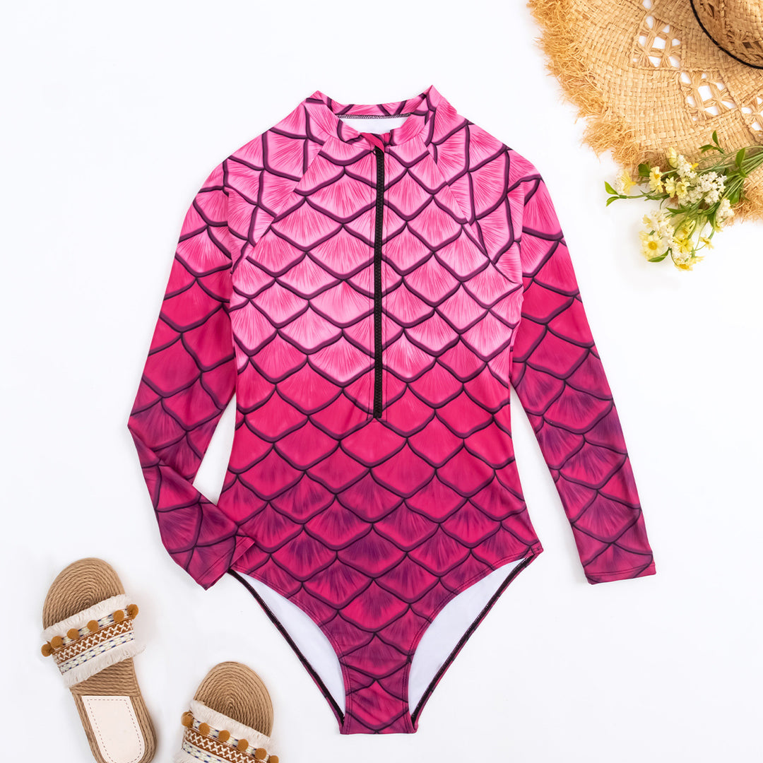 Women’s Long Sleeve Swimsuit with Trendy Fish Scale Design Mune Fashion