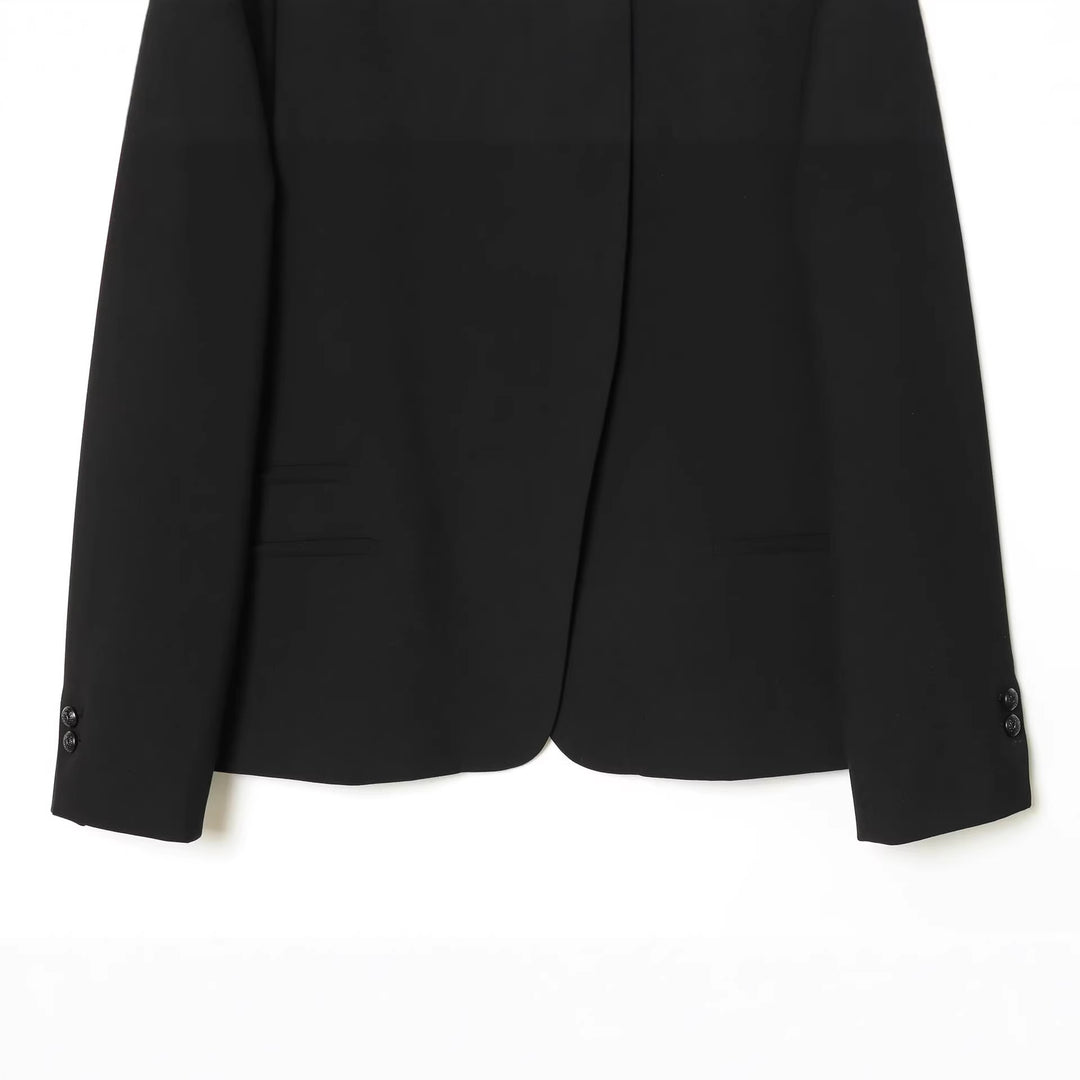Women Tailored Short Blazer with Stand-Up Collar and Asymmetrical Button Placket Mune Fashion