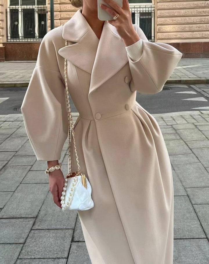 Women's tailored double-breasted trench coat with wide sleeve and high leg slit Mune Fashion