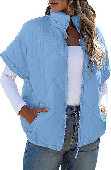 Women's short-sleeve quilted vest with stand-up collar, zipper, and side pockets Mune Fashion