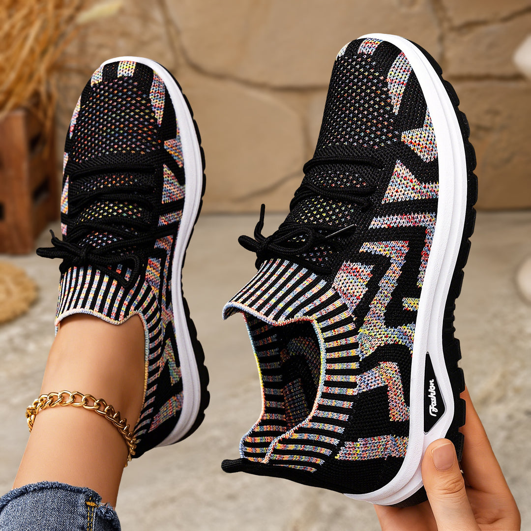 ladies knitted sock sneaker with jacquard pattern, elastic shaft, integrated lacing and shock-absorbing profile sole Mune Fashion