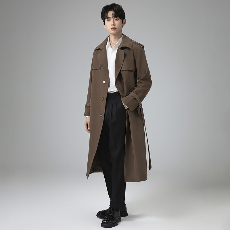 Men's Modern Maxi Long Double-Breasted Trench Coat with Classic Lapels and Adjustable Cuffs Mune Fashion