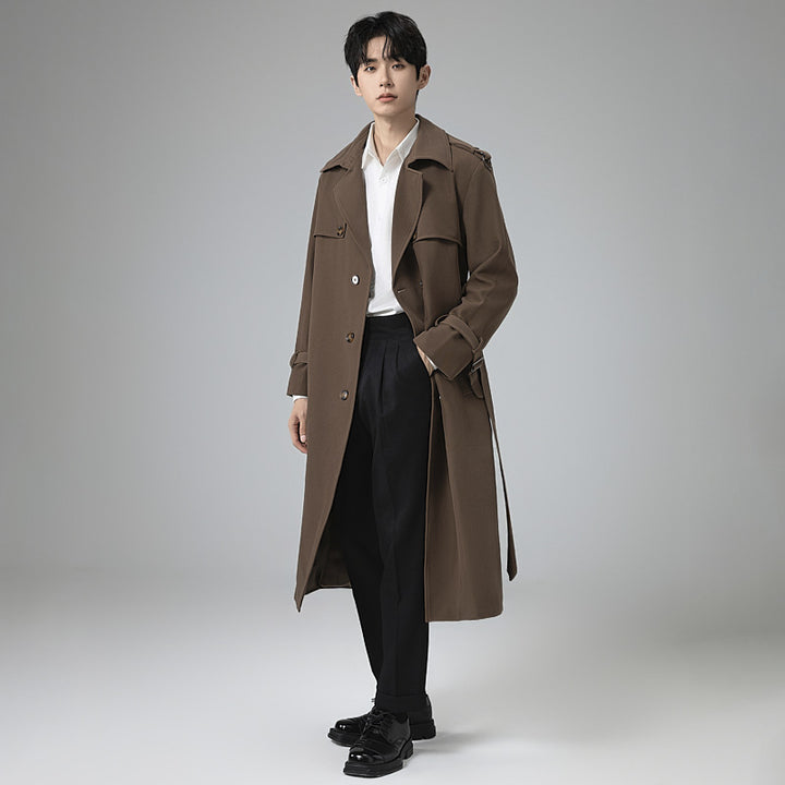 Men's Modern Maxi Long Double-Breasted Trench Coat with Classic Lapels and Adjustable Cuffs Mune Fashion