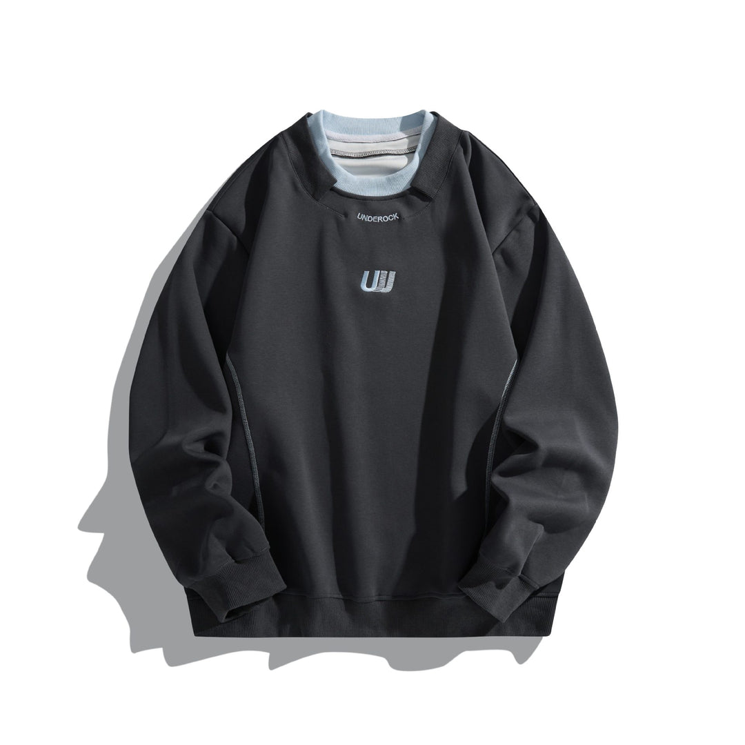 Unisex Loose Sweatshirt with Contrast Collar, Visible Flatlock Seams and Logo Embroidery Mune Fashion
