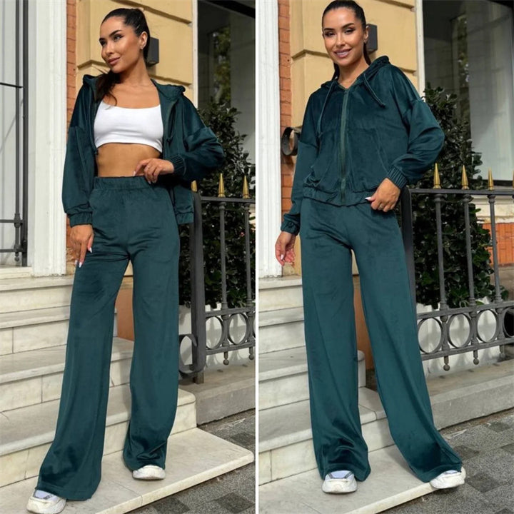 Women's Velour Zip Hoodie with Marlene Jogging Pants Lounge Set Mune Fashion