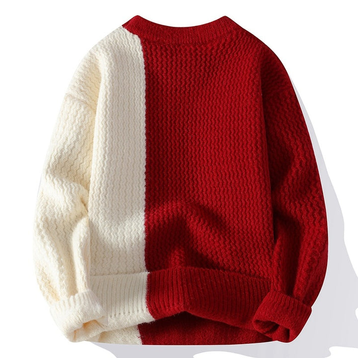 Women's Two-Tone Oversized Knit Sweater with Decorative Seams and Waffle Texture Mune Fashion