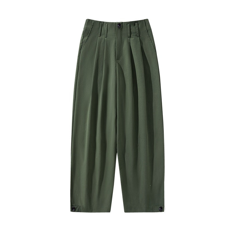 Women's high-waisted wide pleated trousers with cropped legs and adjustable button cuffs Mune Fashion