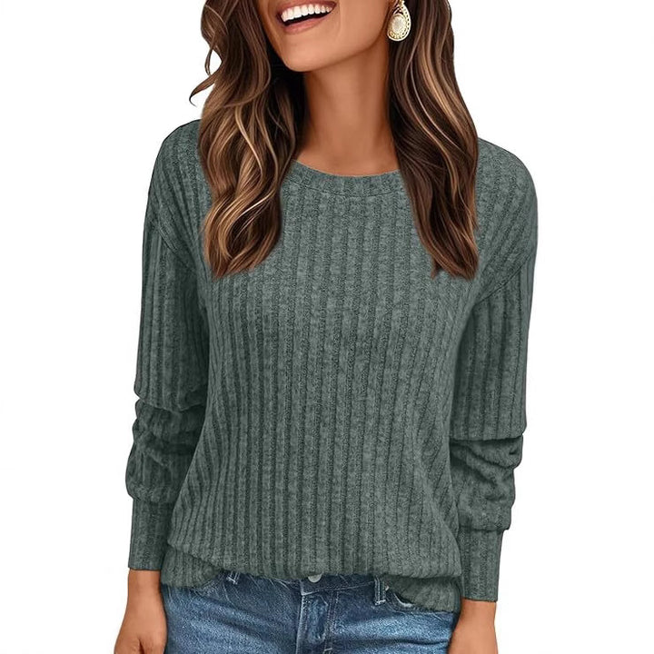 Women's Structured Ribbed Sweatshirt with Chenille Look and Relaxed Fit Mune Fashion