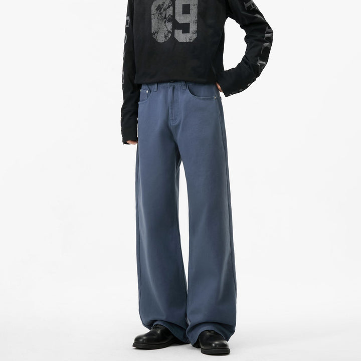 Men's Wide Cotton Twill Trousers with High Waist and Straight Leg Mune Fashion